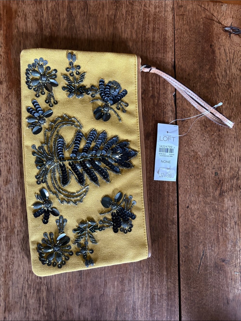 LOFT Yellow Embellished Beaded Wristlet